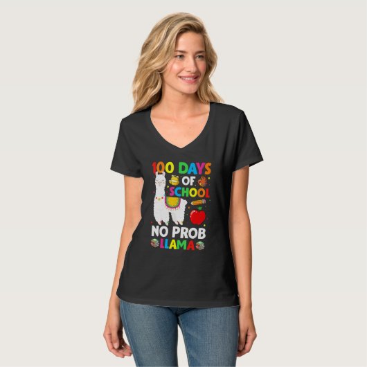100 Days Of School No Prob Llama Lover Teacher Kid T-shirt (Voorkant volledig)