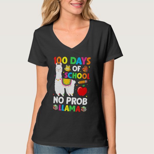 100 Days Of School No Prob Llama Lover Teacher Kid T-shirt (Voorkant)