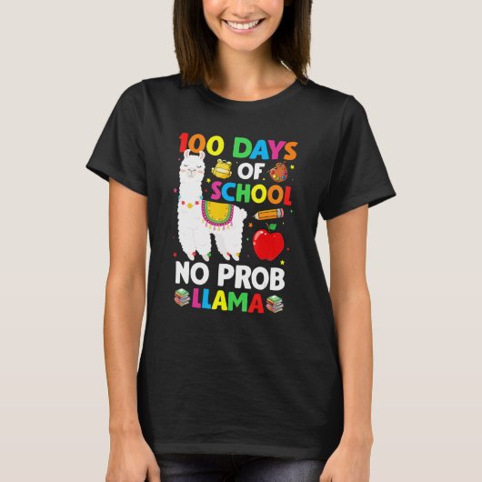 100 Days Of School No Prob Llama Lover Teacher Kid T-shirt (Voorkant)