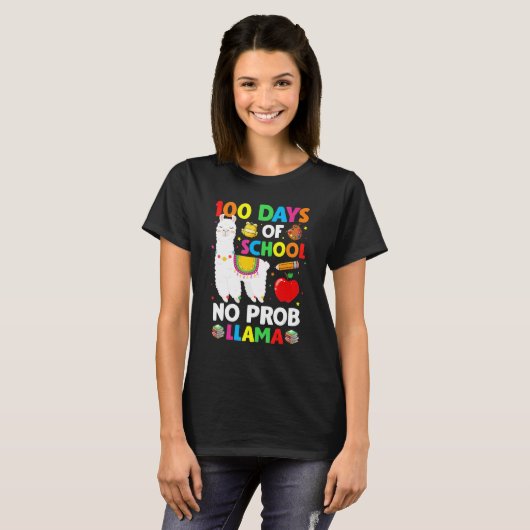 100 Days Of School No Prob Llama Lover Teacher Kid T-shirt (Voorkant volledig)
