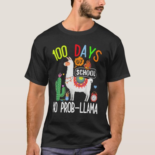 100 Days Of School No Prob Llama Lover Teacher Kid T-shirt (Voorkant)