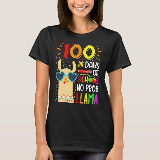 100 Days Of School No Prob Llama Lover Teacher Kid T-shirt (Voorkant)