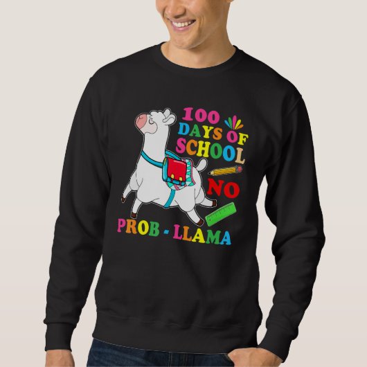 100 Days Of School No Prob Llama Lover Teacher Kid Trui (Voorkant)