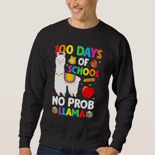 100 Days Of School No Prob Llama Lover Teacher Kid Trui (Voorkant)