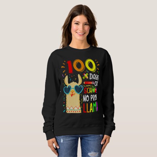 100 Days Of School No Prob Llama Lover Teacher Kid Trui (Voorkant volledig)