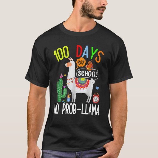 100 Days Of School No Prob Llama Student Teacher 1 T-shirt (Voorkant)