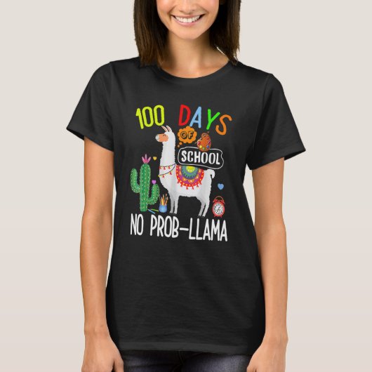 100 Days Of School No Prob Llama Student Teacher 1 T-shirt (Voorkant)