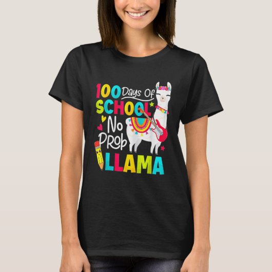 100 days of school no prob llama t-shirt (Voorkant)