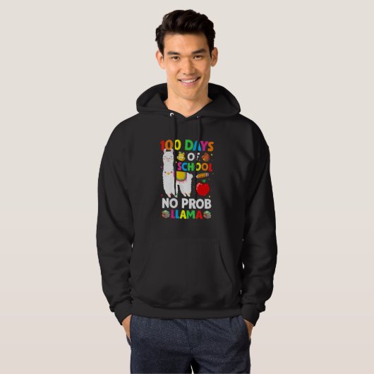 100 Days Of School No Prob Llama Teacher 100th Day Hoodie (Voorkant volledig)