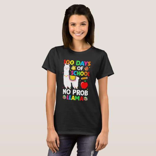 100 Days Of School No Prob Llama Teacher 100th Day T-shirt (Voorkant volledig)