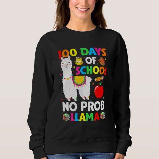 100 Days Of School No Prob Llama Teacher 100th Day Trui (Voorkant)