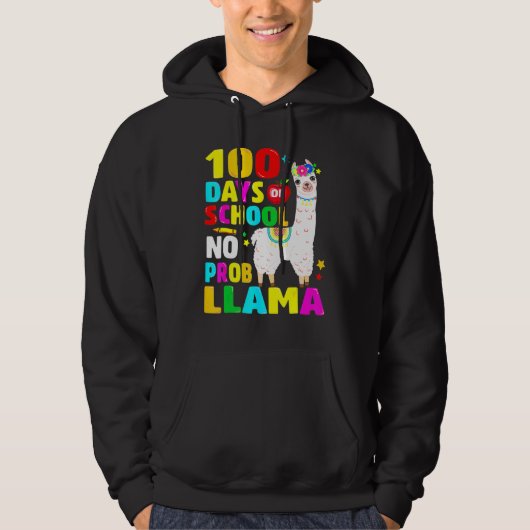 100 Days Of School No Problem Llama Girl 100th Day Hoodie (Voorkant)