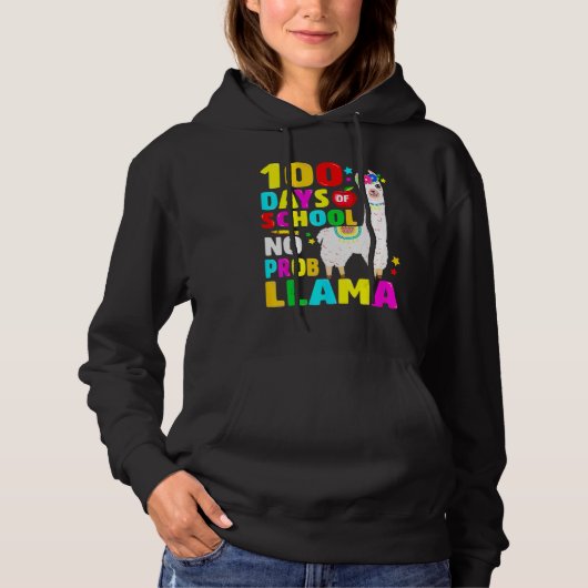 100 Days Of School No Problem Llama Girl 100th Day Hoodie (Voorkant)