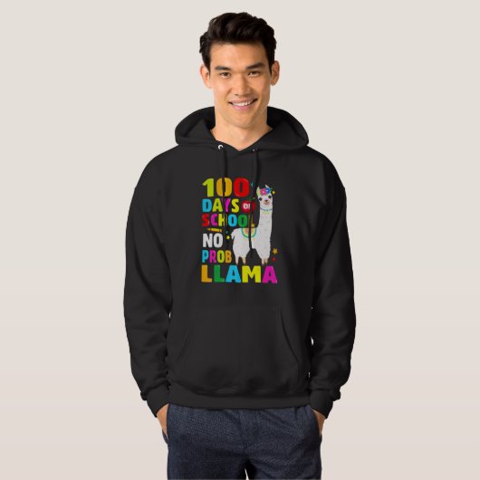 100 Days Of School No Problem Llama Girl 100th Day Hoodie (Voorkant volledig)