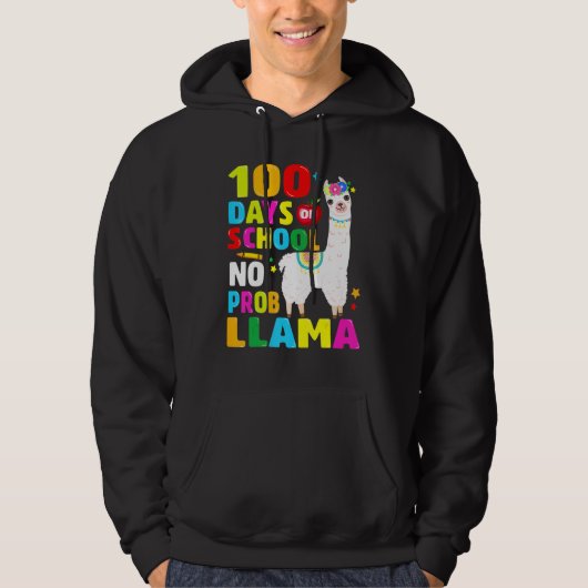 100 Days Of School No Problem Llama Girl 100th Day Hoodie (Voorkant)