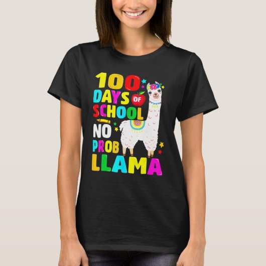 100 Days Of School No Problem Llama Girl 100th Day T-shirt (Voorkant)
