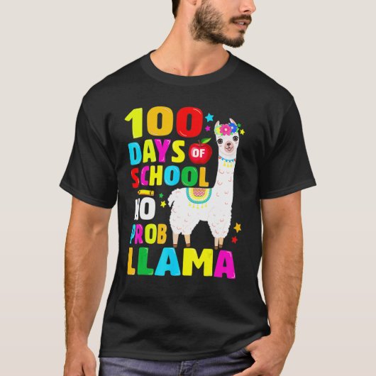 100 Days Of School No Problem Llama Girl 100th Day T-shirt (Voorkant)