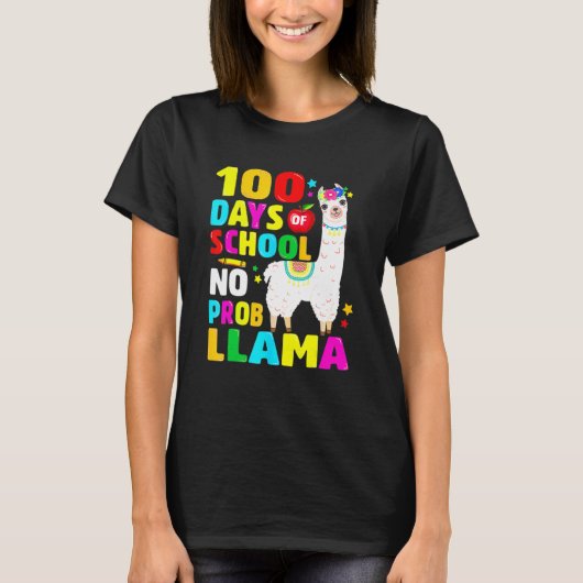 100 Days Of School No Problem Llama Girl 100th Day T-shirt (Voorkant)
