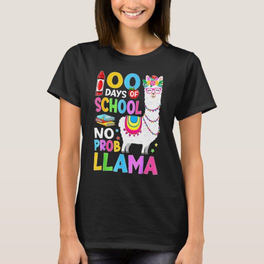100 Days of School No Probllama 100th Day Girls St T-shirt (Voorkant)