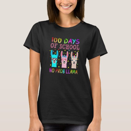 100 Days of School No Probllama 100th Day Teacher T-shirt (Voorkant)