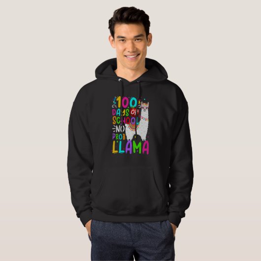 100 Days of School No Probllama Cute Llama 100th D Hoodie (Voorkant volledig)