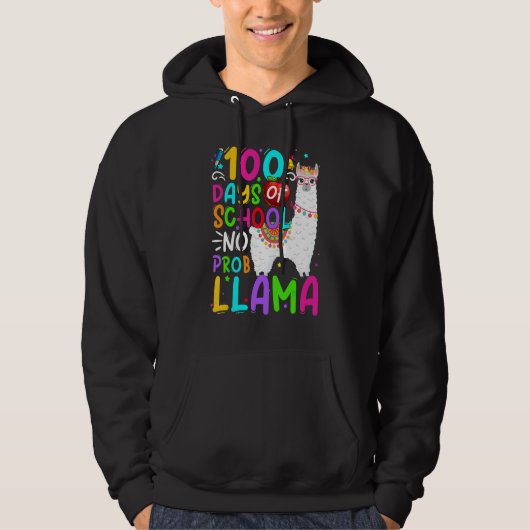 100 Days of School No Probllama Cute Llama 100th D Hoodie (Voorkant)