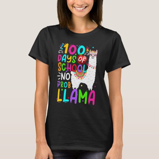 100 Days of School No Probllama Cute Llama 100th D T-shirt (Voorkant)