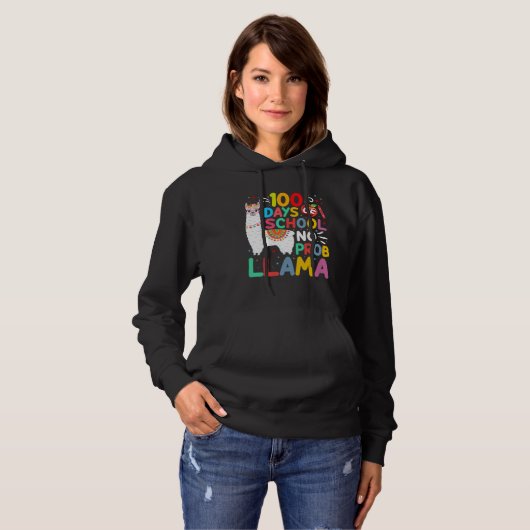 100 Days of School No Probllama Llama 100 Days of  Hoodie (Voorkant volledig)