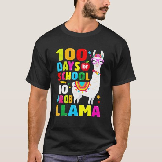 100 Days Of School  No Probllama Llama 100th Day 9 T-shirt (Voorkant)