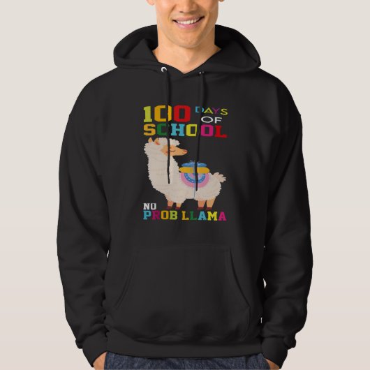 100 Days of School No Probllama Llama 100th Day Sm Hoodie (Voorkant)