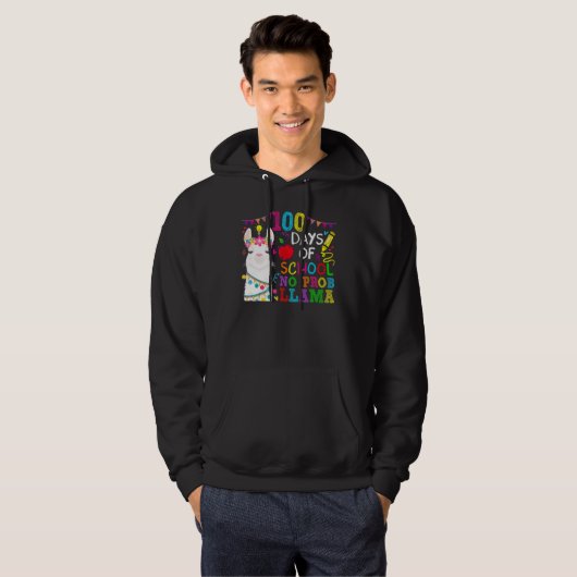 100 Days of School No Probllama Llama 100th Day Te Hoodie (Voorkant volledig)