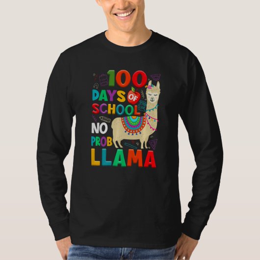 100 Days of School No Probllama Llama 100th Day Te T-shirt (Voorkant)
