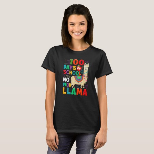 100 Days of School No Probllama Llama 100th Day Te T-shirt (Voorkant volledig)