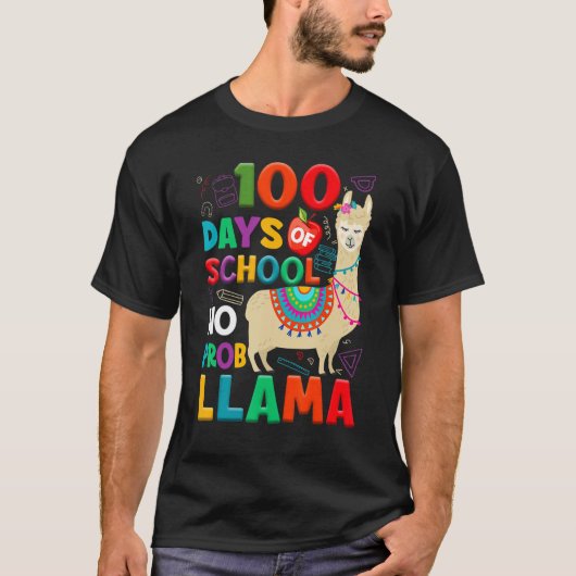 100 Days of School No Probllama Llama 100th Day Te T-shirt (Voorkant)