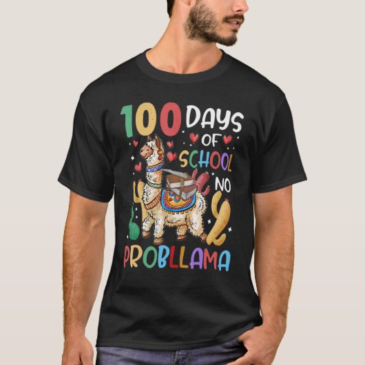 100 Days Of School No Probllama Llama 100th Day Te T-shirt (Voorkant)