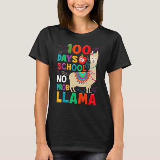 100 Days of School No Probllama Llama 100th Day Te T-shirt (Voorkant)