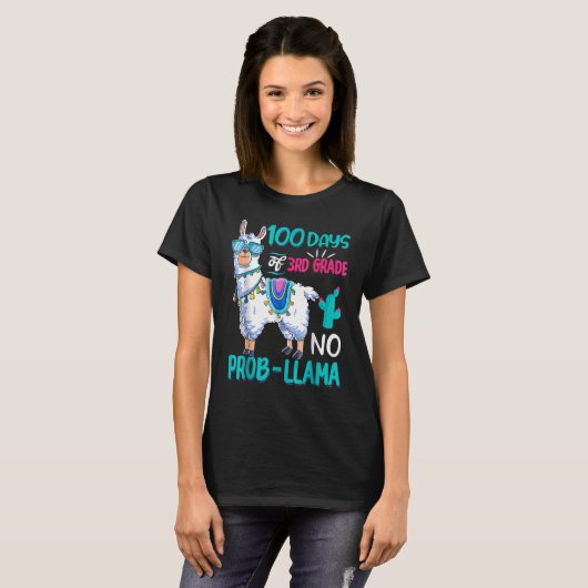 100 Days Of School No Probllama Llama 3rd Grade Te T-shirt (Voorkant volledig)
