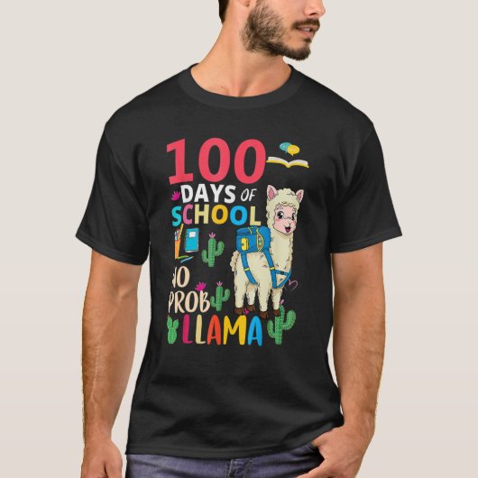 100 Days Of School No Probllama Llama 6th Grade Te T-shirt (Voorkant)