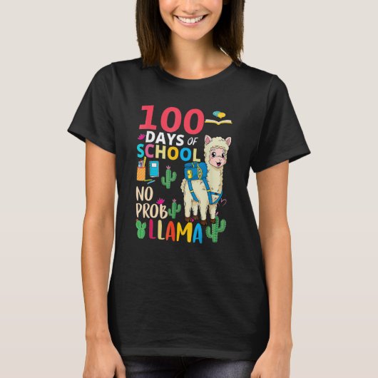 100 Days Of School No Probllama Llama 6th Grade Te T-shirt (Voorkant)