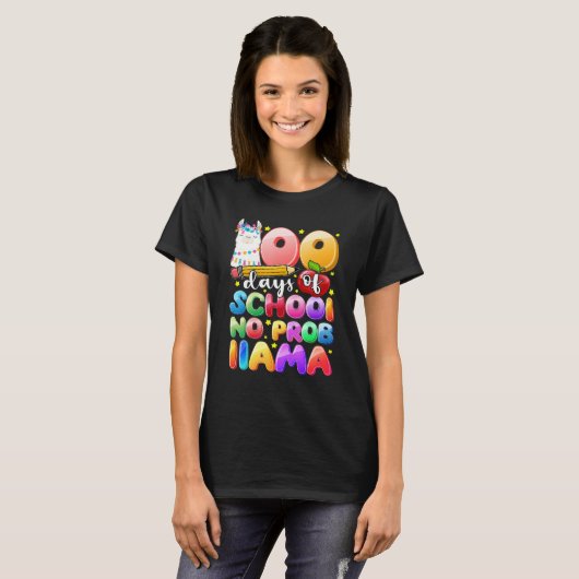 100 Days of School No Probllama Llama Gift Kids Gi T-shirt (Voorkant volledig)