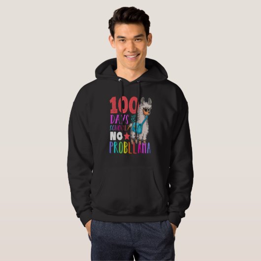 100 Days of School No Probllama Llama Happy 100th  Hoodie (Voorkant volledig)