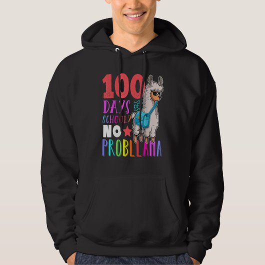 100 Days of School No Probllama Llama Happy 100th  Hoodie (Voorkant)