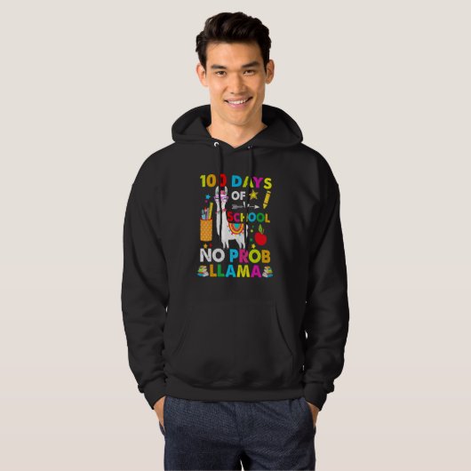 100 Days Of School No Probllama Llama Happy 100th  Hoodie (Voorkant volledig)
