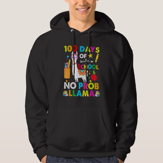 100 Days Of School No Probllama Llama Happy 100th  Hoodie (Voorkant)