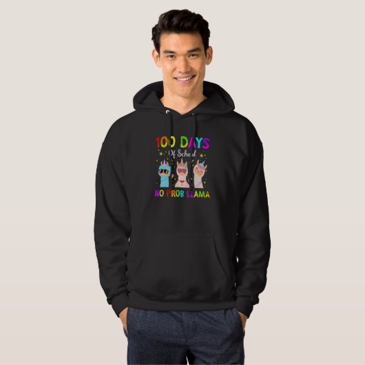 100 Days Of School No Probllama Llama Happy 100th  Hoodie (Voorkant volledig)