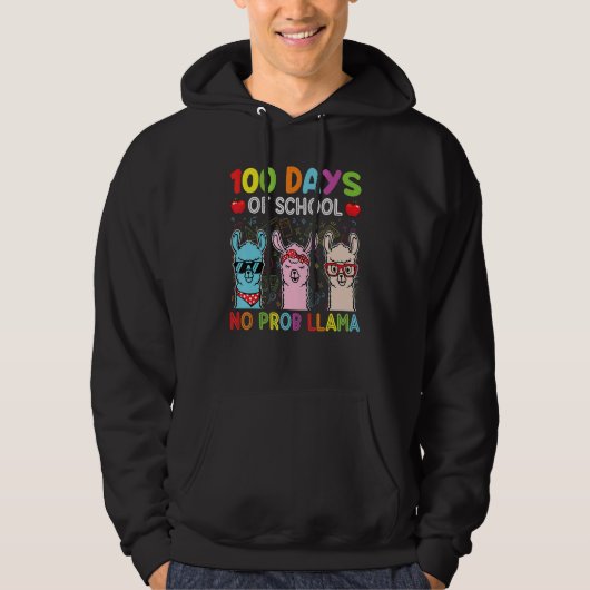 100 Days Of School No Probllama Llama Happy 100th  Hoodie (Voorkant)