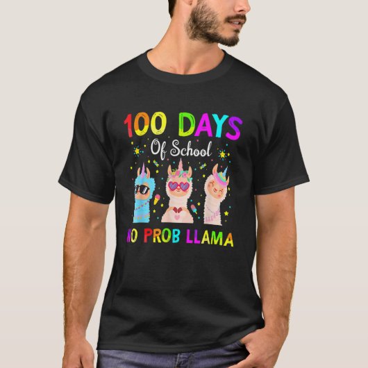 100 Days Of School No Probllama Llama Happy 100th T-shirt (Voorkant)