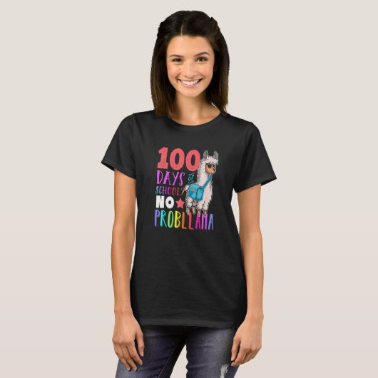 100 Days of School No Probllama Llama Happy 100th T-shirt (Voorkant volledig)