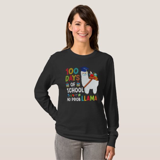 100 Days Of School No Probllama Llama Happy 100th  T-shirt (Voorkant volledig)