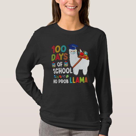 100 Days Of School No Probllama Llama Happy 100th  T-shirt (Voorkant)